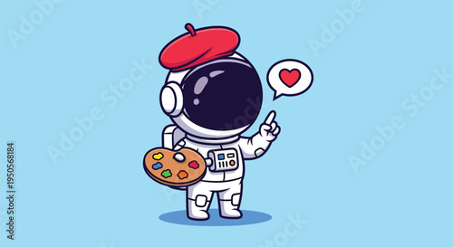 Cute Astronaut Artist with Beret and Palette Vector Illustration.