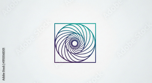Discover this mesmerizing abstract logo featuring a complex, geometric spiral enclosed within a square frame. Presented as a flat vector on a clean white background.