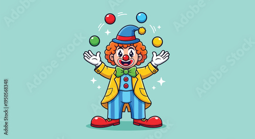 Cute Cartoon Clown Juggling Colorful Balls.