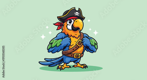 Cute Cartoon Pirate Parrot Character Illustration.