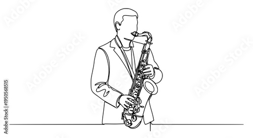 Saxophonist playing a black tenor saxophone with one hand on the keys featuring music, musician, jazz with instrument