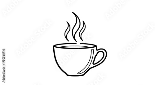 Cup coffee icon with steam rising, simple line drawing, hot beverage symbol featuring illustration, minimalistic,