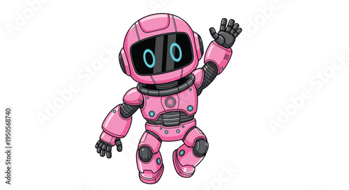 Cute Pink Robot Waving Hello Illustration.
