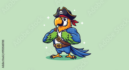 Cute Pirate Parrot Cartoon Illustration.