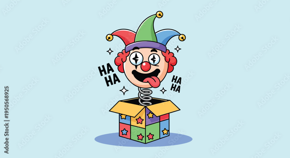 Naklejka premium Funny Jack in the Box Clown Toy Vector Illustration.