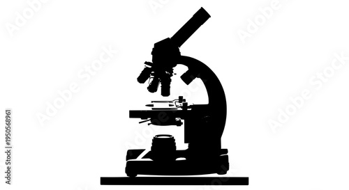 Microscope laboratory equipment with black silhouette and scientific instrument details. featuring biology, science,