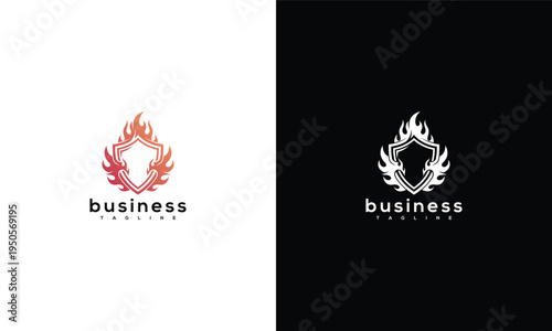 Fire Shield Logo Design. Modern Flame Emblem for Business Security  Protection Brand Identity.