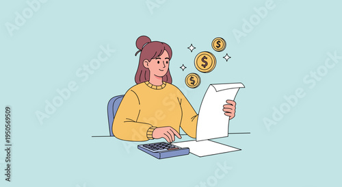 Woman calculating finances and managing budget.