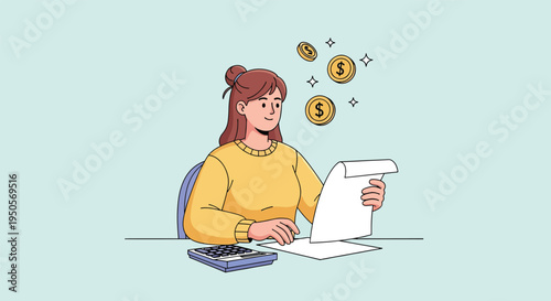 Woman managing finances and calculating expenses.