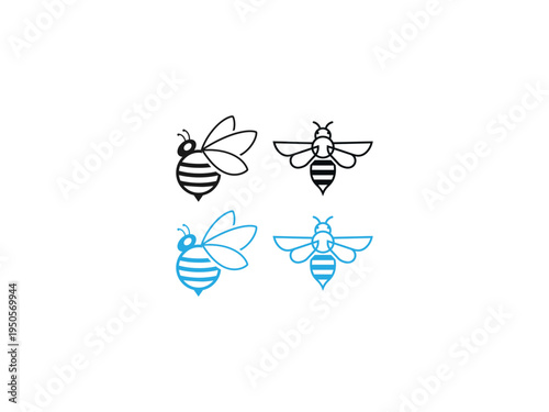 A collection of Bee line art icon set vector