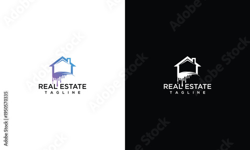 Real Estate House Drip Logo Design Template - Modern Property Branding Vector.