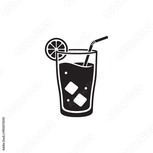 Cold Drink with Ice and Lime Slice and Straw