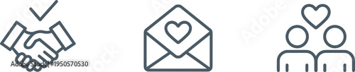 Handshake trust vector illustration, love letter envelope design, relationship heart icon, friendship communication art, agreement symbol graphic, affection connection outline