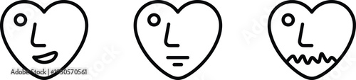 Heart face icon, emotional expression symbol, love feeling illustration, mood design vector, affection artwork, happiness sadness anger graphic element