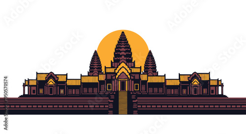 Iconic Angkor Wat Temple Silhouette at Sunrise Vector Illustration Travel Destination
