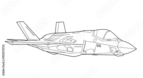 Sleek Modern Stealth Military Fighter Jet Aircraft Outline Vector Graphic