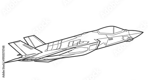 Modern Stealth Fighter Jet Aircraft Vector Outline Illustration Graphic Design