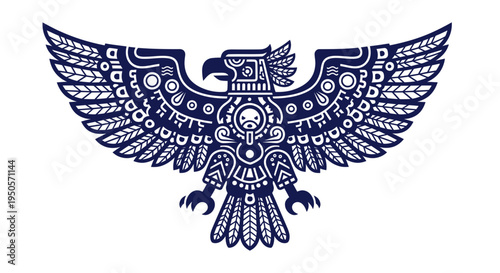 Ornate Eagle Symbol, Aztec Inspired Design, Tribal Art, Vector Illustration