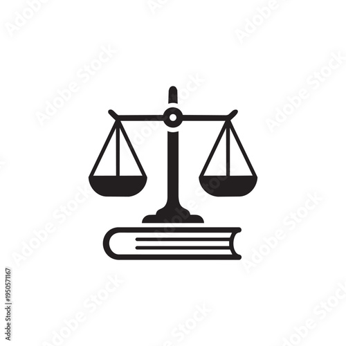 Justice Scales Icon on Book Symbolizing Law and Legal System