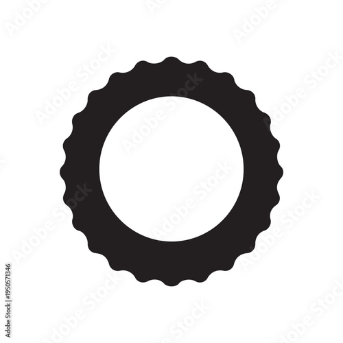 Beer bottle cap icons. Blank label in the shape of aluminum bottle cap. Top view. Soda or beer metal lid. Black and white flat icon. Vector illustration isolated on white background.
