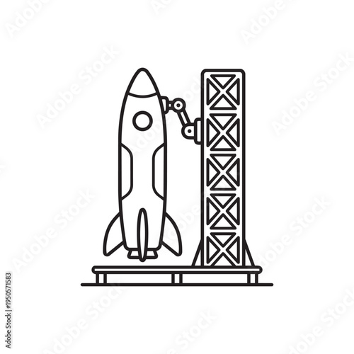  Rocket Launchpad Service Tower and Spaceship Illustration
