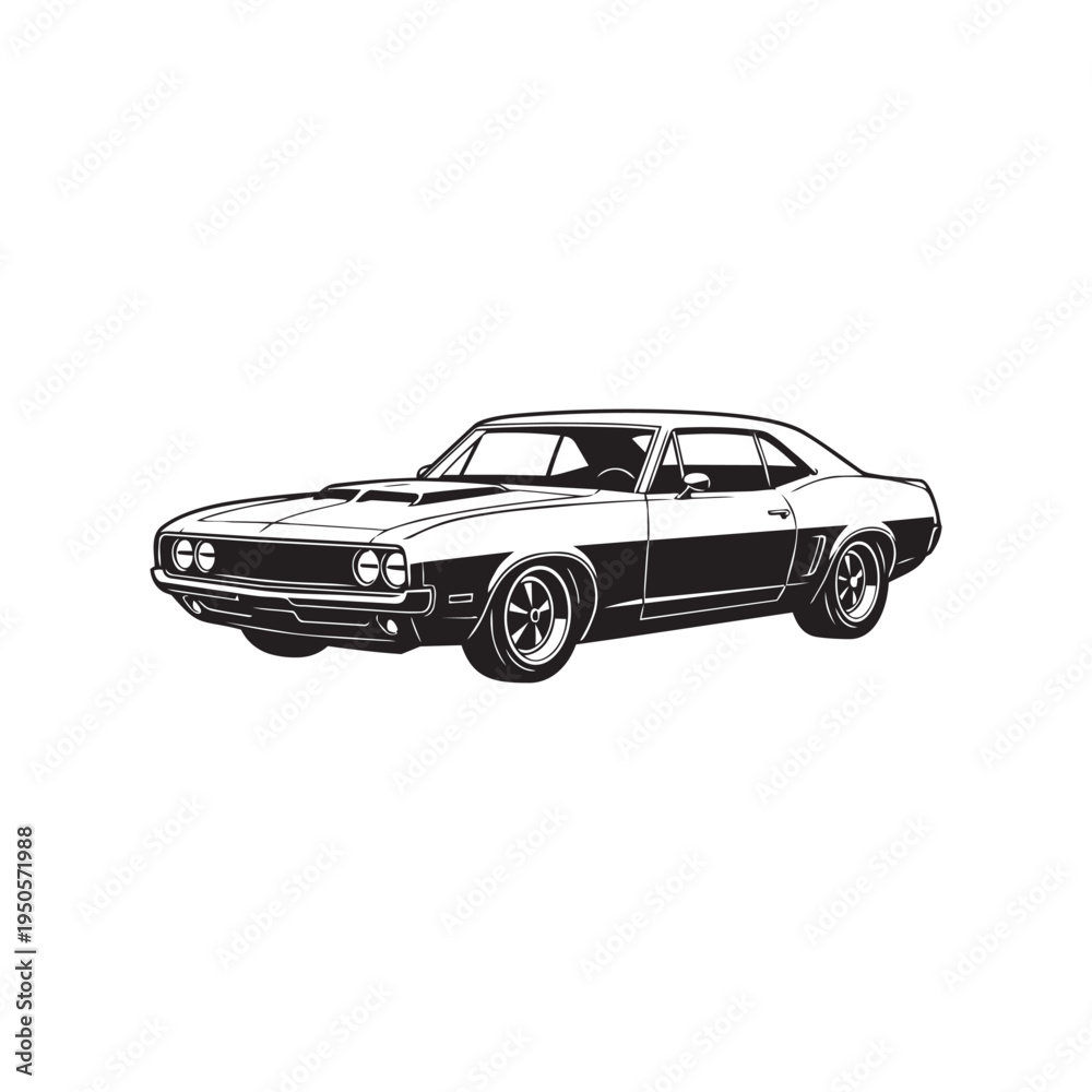 Fototapeta premium Vintage Muscle Car Silhouette with Hood Scoop and Custom Wheels