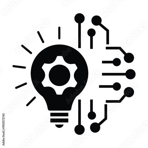 Light bulb innovation icon. Light bulb and gears inside. Inspiration symbol isolated on white background, vector illustration
