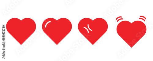 Heart love icon set. Red romance vector collection