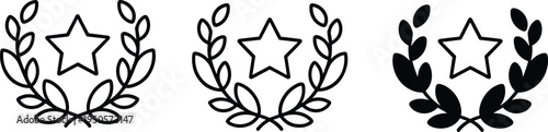 Laurel wreath star icon, achievement award symbol, excellence recognition illustration, victory success vector design, honor celebration artwork, competition ranking graphic element