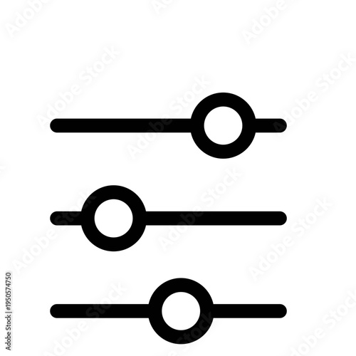 graphic equalizer illustration Vector icon representing three slider controls indicating adjustable settings or filter options in a digital interface Minimalist black and white for volume control