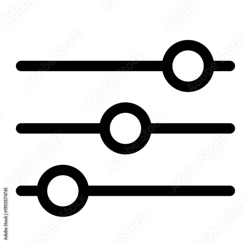 graphic equalizer illustration Vector icon representing three slider controls indicating adjustable settings or filter options in a digital interface Minimalist black and white for volume control