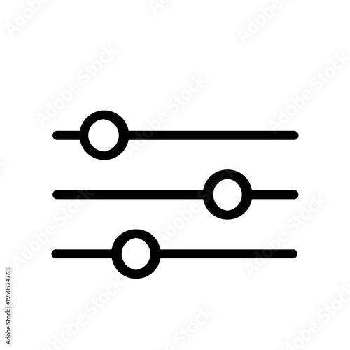 graphic equalizer illustration Vector icon representing three slider controls indicating adjustable settings or filter options in a digital interface Minimalist black and white for volume control