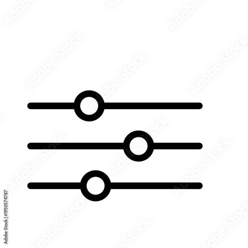 graphic equalizer illustration Vector icon representing three slider controls indicating adjustable settings or filter options in a digital interface Minimalist black and white for volume control