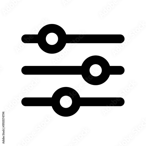 graphic equalizer illustration Vector icon representing three slider controls indicating adjustable settings or filter options in a digital interface Minimalist black and white for volume control