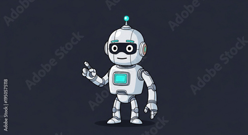 Friendly robot character with glowing blue screen on chest on transparent background
