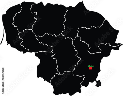 Simple capital mark of Lithuania with capital name on its embedded map vector illustration