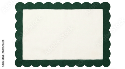 Quadro su tela Natural linen fabric label with dark green scalloped border on a transparent bac