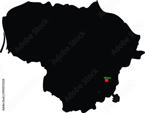 Capital mark of Lithuania on minimal black map on white background 