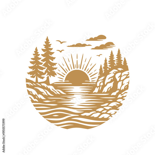 Circle sun and lake logo