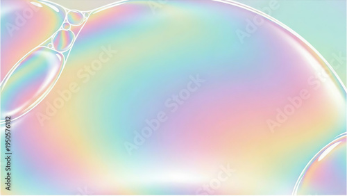 Iridescent bubbles on pastel background