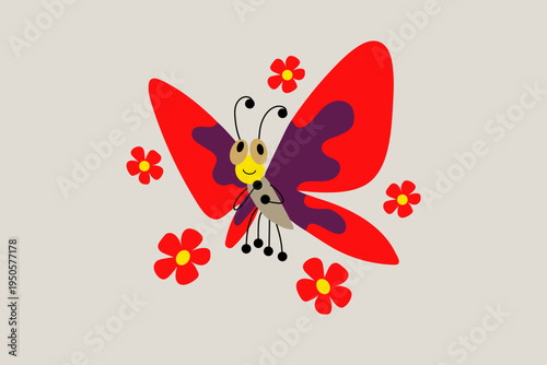 Vector illustration of a butterfly, simple shapes. 