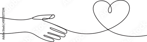 continuous single non-painted one hand line in the shape of a heart drawn from the hand picture silhouette. Line art. heart symbol. one line Icon drawing