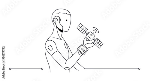 Astronaut Holding Satellite Device.