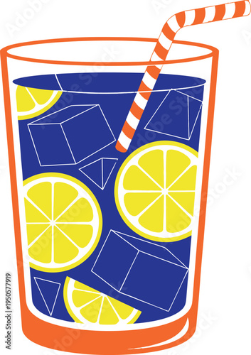 A refreshing glass of cool blue lemonade served with bright yellow citrus slices and ice cubes