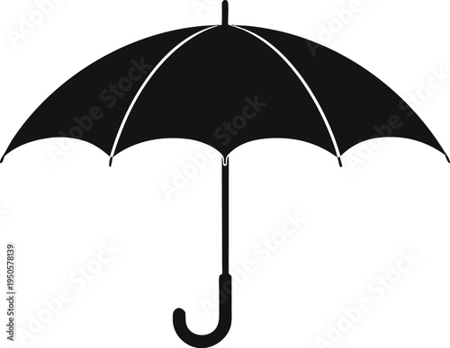 A simple black silhouette icon of a classic open umbrella isolated on a clean white background