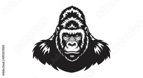 Black and white gorilla head portrait.