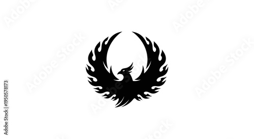 Black Phoenix Bird Icon Silhouette.