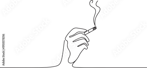 continuous single drawn one line hand with a cigarette hand-drawn picture silhouette. line art doodle. one line Icon drawing