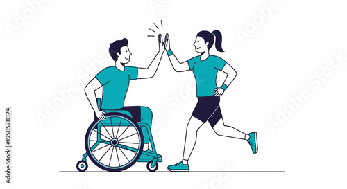 Man in wheelchair and woman high five.