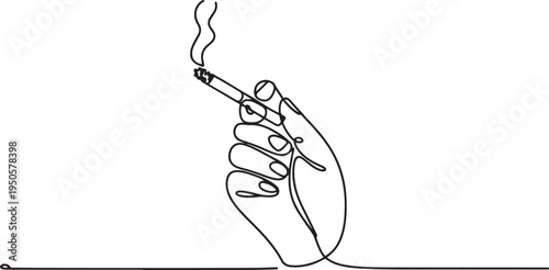 continuous single drawn one line hand with a cigarette hand-drawn picture silhouette. line art doodle. one line Icon drawing